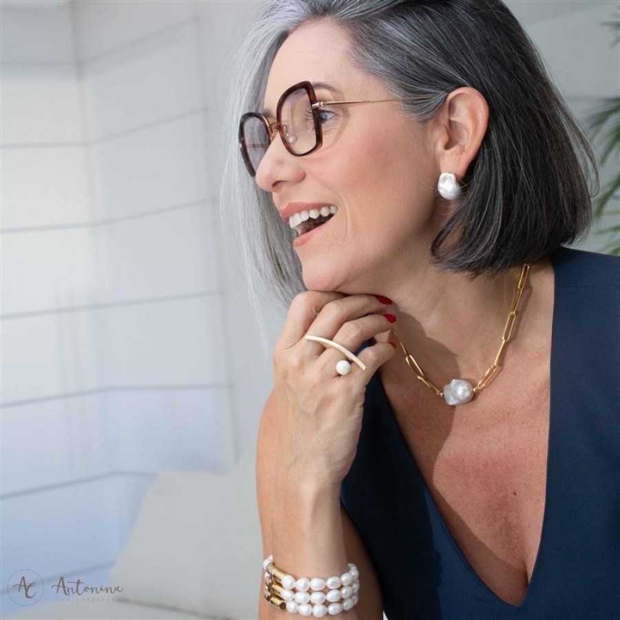 Colar Choker Elos Com Pérola Barroca Central