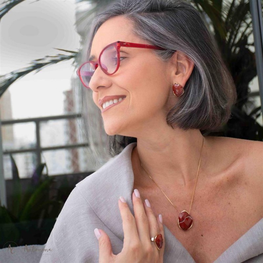 Colar Orgânico Facetado Jaspe Banhado Em Ouro 18k