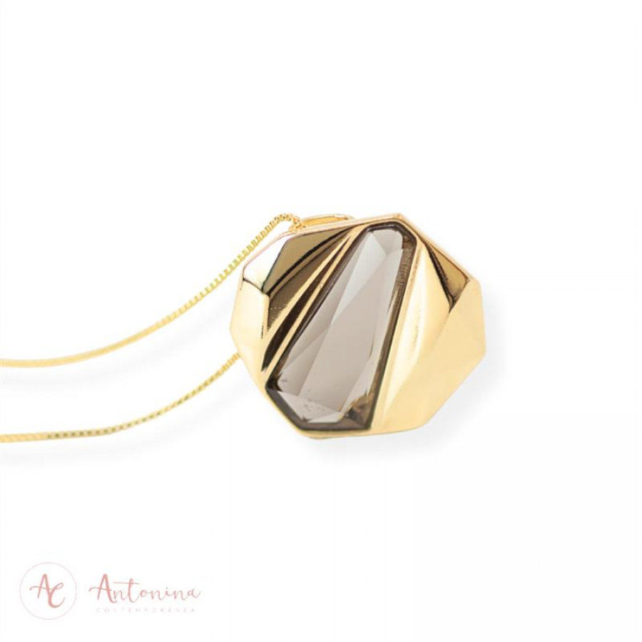 Colar Facetado Lapidado Fumê  Banhado Em Ouro 18k