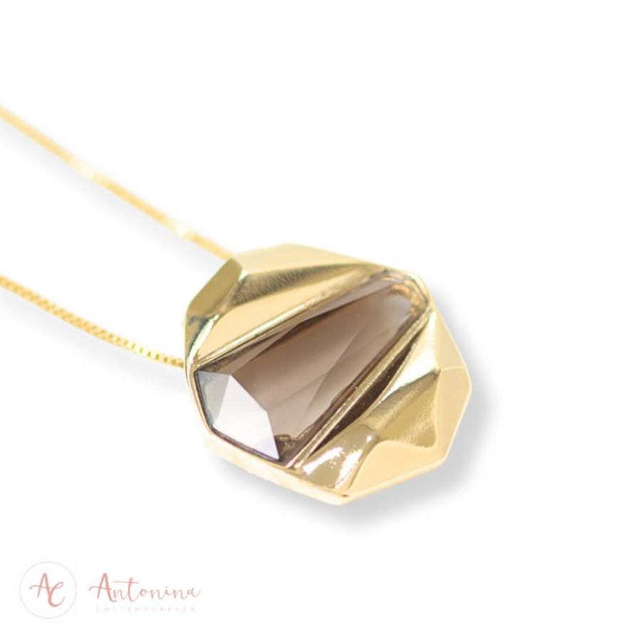 Colar Facetado Lapidado Fumê  Banhado Em Ouro 18k