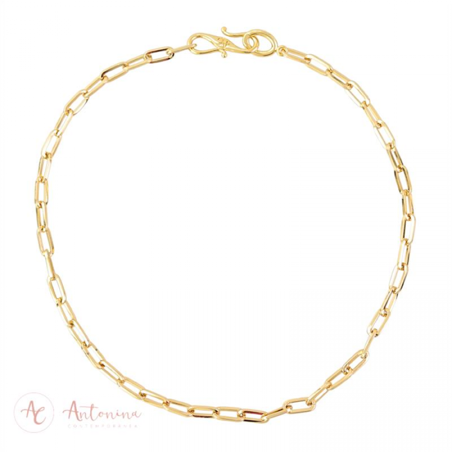 Colar De Elos Minimalista Fecho Infinito Banhado Em Ouro 18k