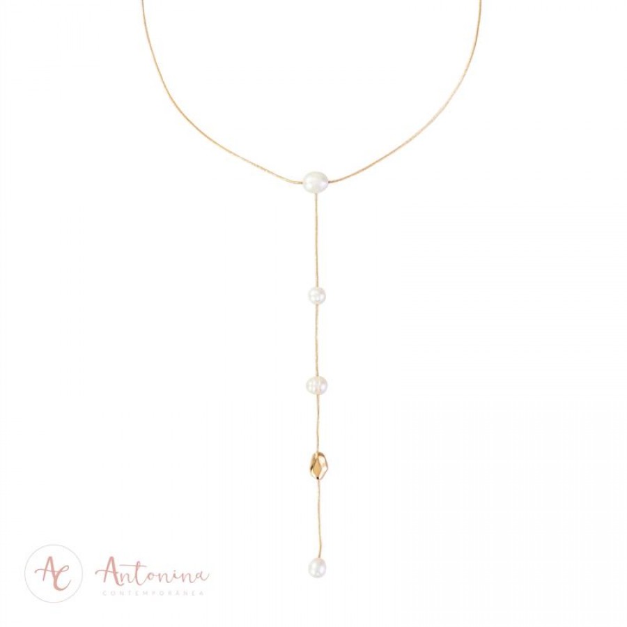 Colar Organic Pearl Banhado Em Ouro 18k