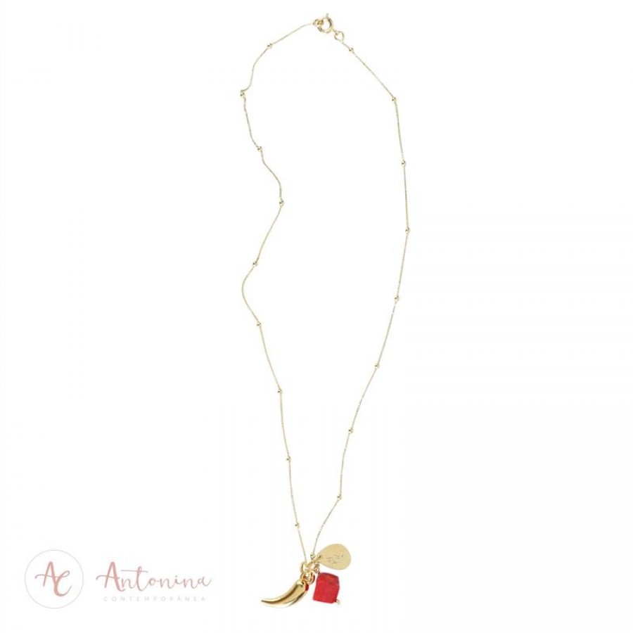 Colar Curto Bolinha Com Cubo Jaspe Vermelho Banhado Em Ouro 18k