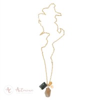 Colar Elos Minimalista Com Pingente Quartzo Verde E Rutilo 