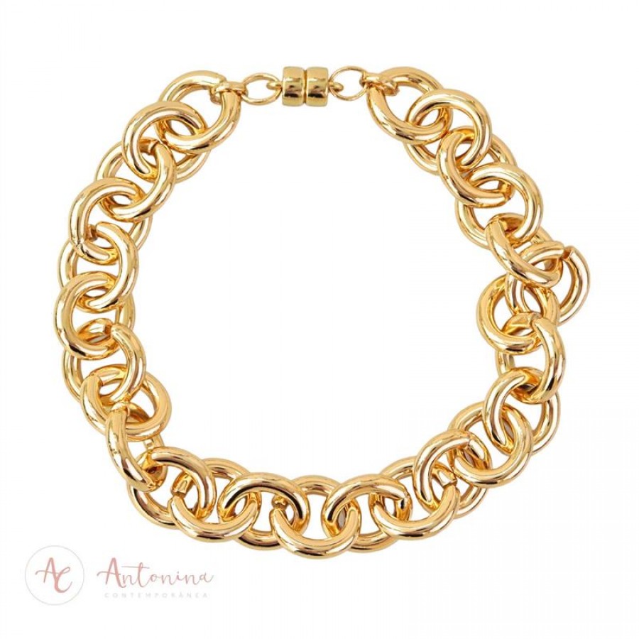 Colar Elos Redondos Banhado Em Ouro 18k