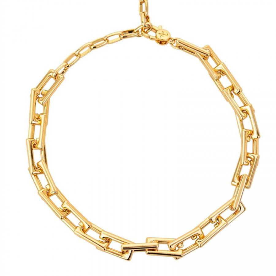 Choker Elos Retangulares Banhada Em Ouro 18k