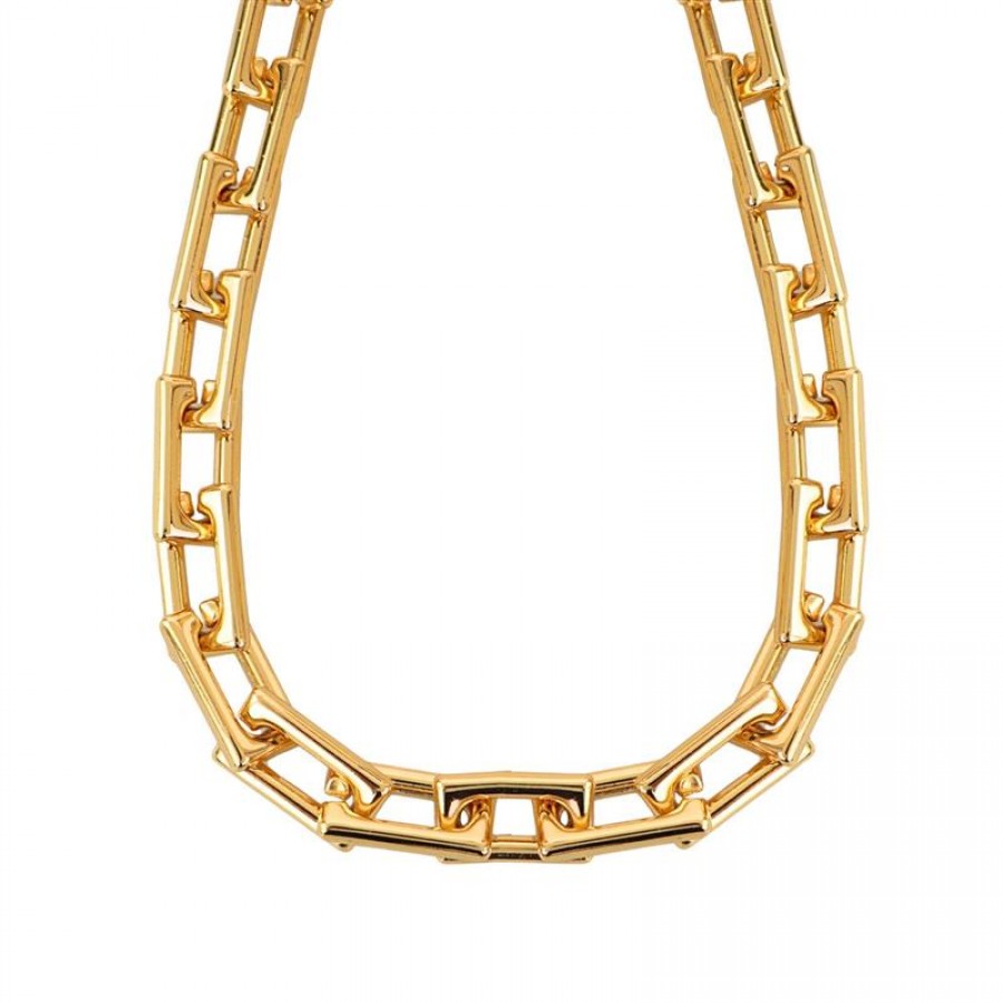 Choker Elos Retangulares Banhada Em Ouro 18k
