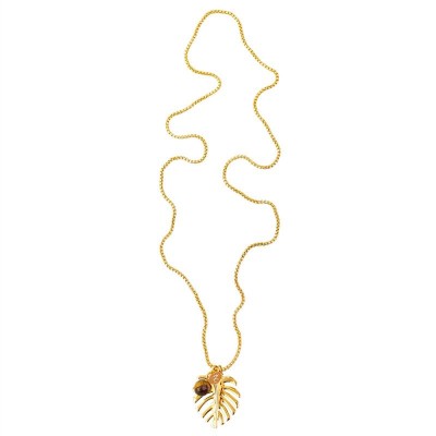 Colar Longo Costela De Adão Com Olho De Tigre Banhado Em Ouro 18k