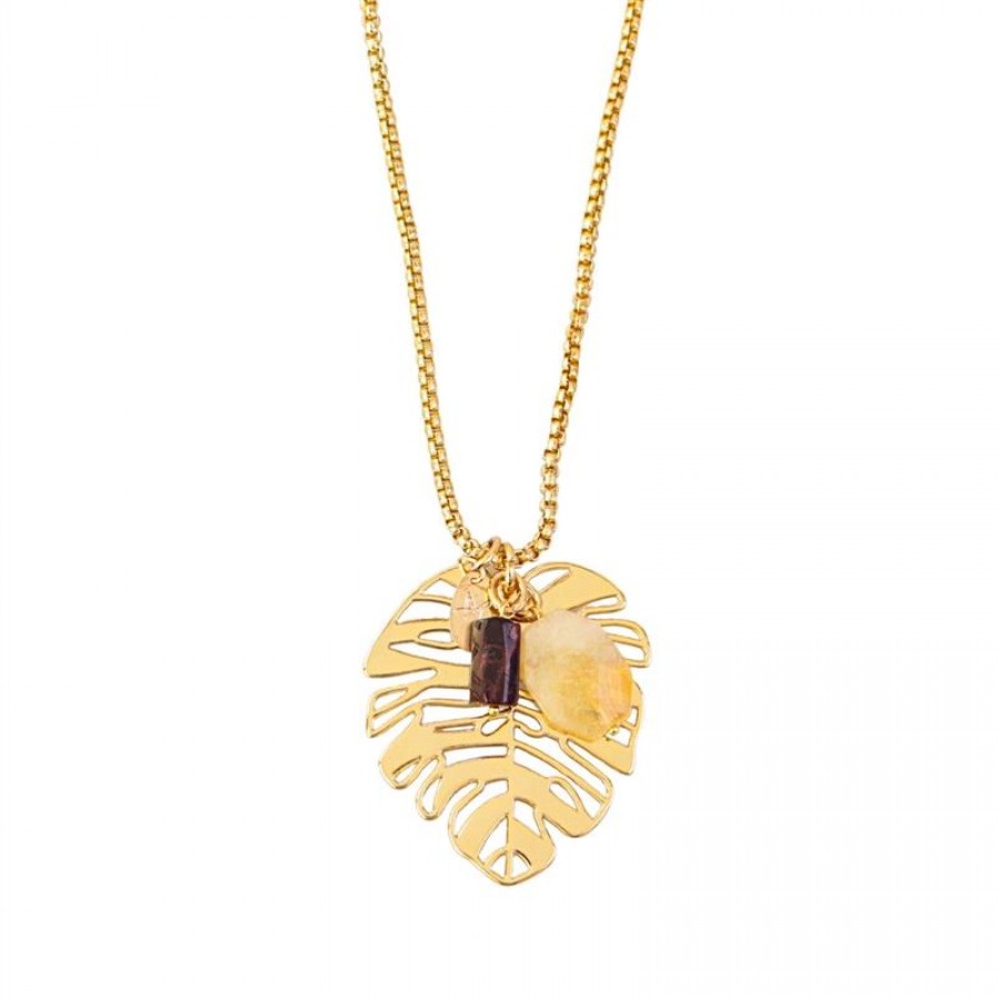Colar Longo Costela De Adão Com Olho De Tigre Vermelho Com Citrino Banhado Em Ouro 18k
