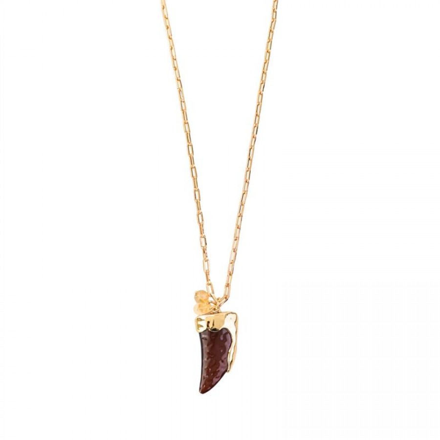 Colar Longo Com Pingente Pimenta De Resina Com Citrino Banhado Em Ouro 18k