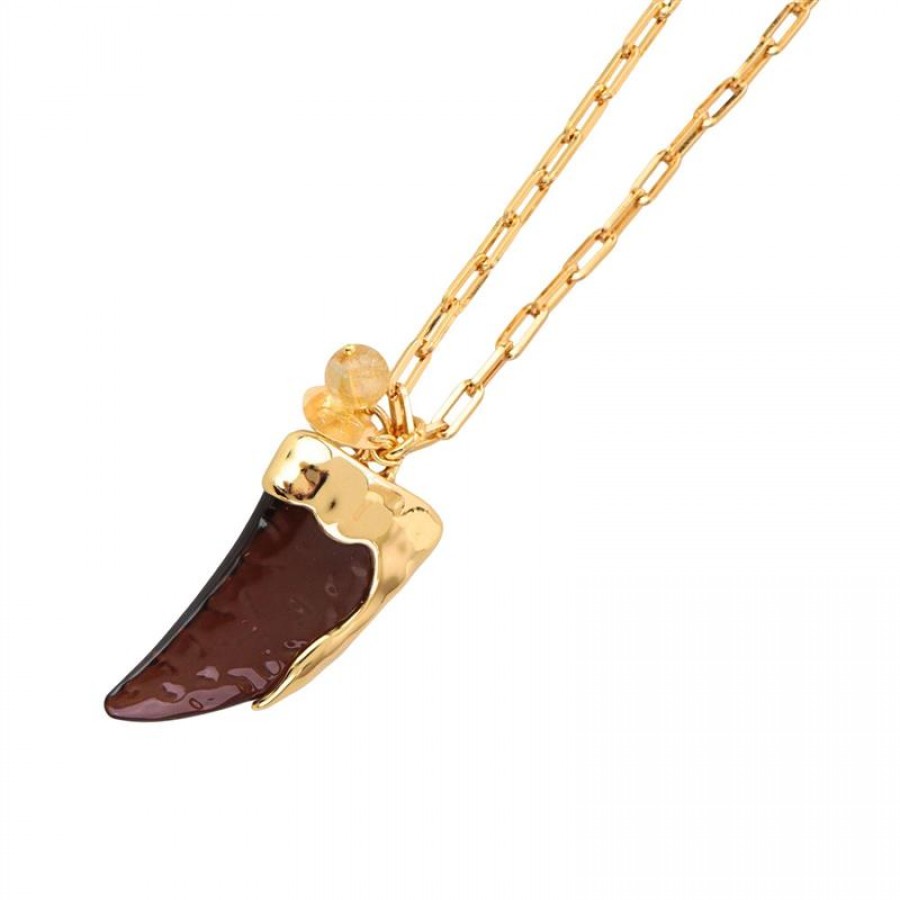 Colar Longo Com Pingente Pimenta De Resina Com Citrino Banhado Em Ouro 18k