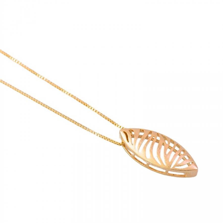 Colar Pingente Savana Vazado Banhado Em Ouro 18k