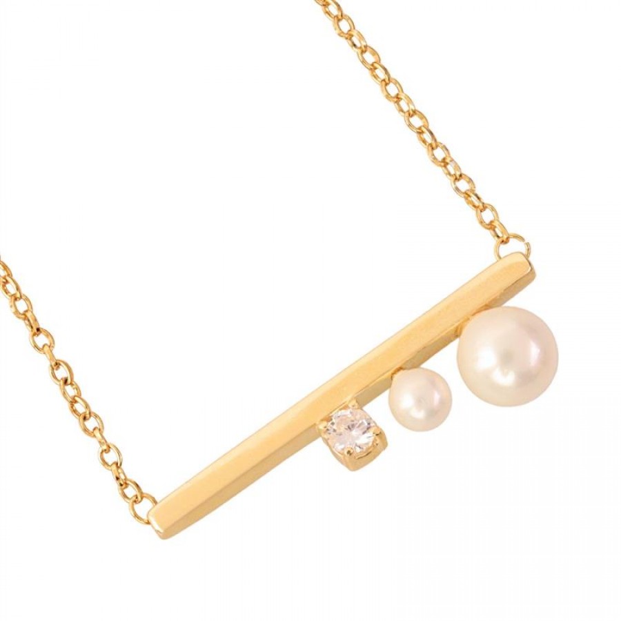 Colar Palito Paris Com Pérola E Cristal Banhado Em Ouro 18k