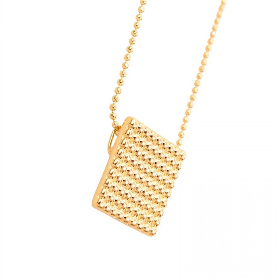Colar Poá Com Pingente Quadrado Banhado Em Ouro 18k 