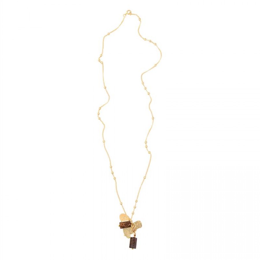 Colar Curto Dourado Com Bronzita E Citrino 