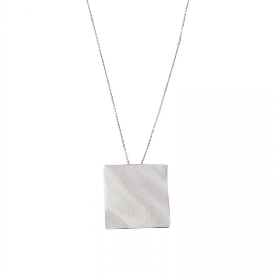 Colar Quadrado Fosco Acetinado Banhado Em Ródio