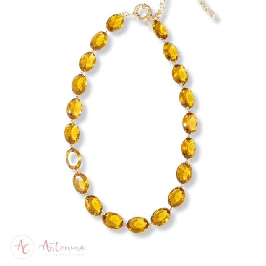 Colar Riviera Oval Quartzo Green Gold Banhado Em Ouro 18k