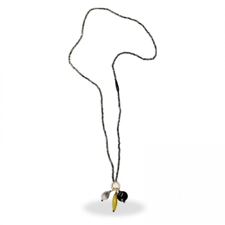 Colar Minimalista Jade Grafite Com Pistache