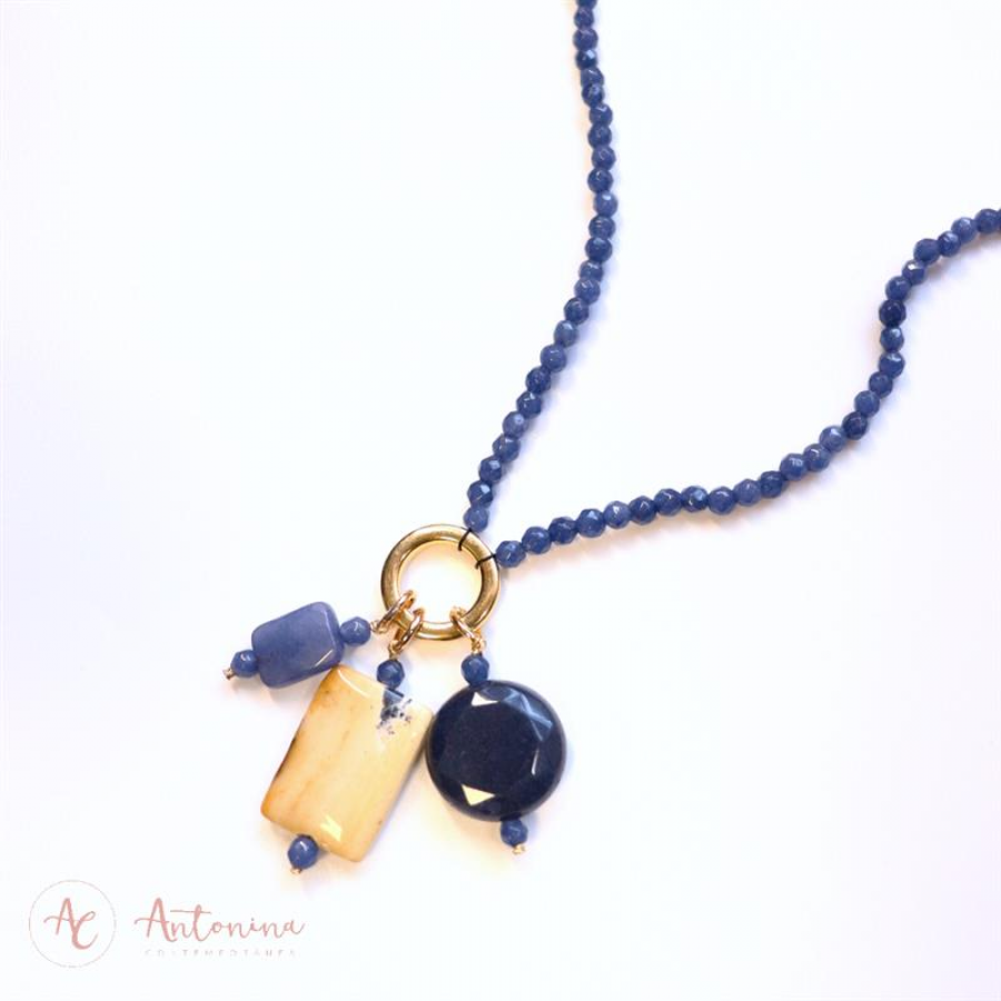 Colar Minimalista Jade Safira E Mocaíta