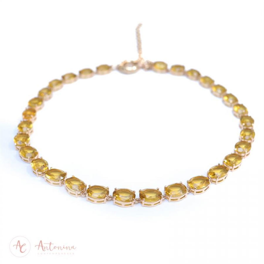 Colar Riviera Oval P Citrino Banhado Em Ouro 18k