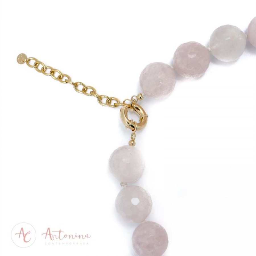 Colar Curto De Quartzo Rosa E Cristal De Quartzo