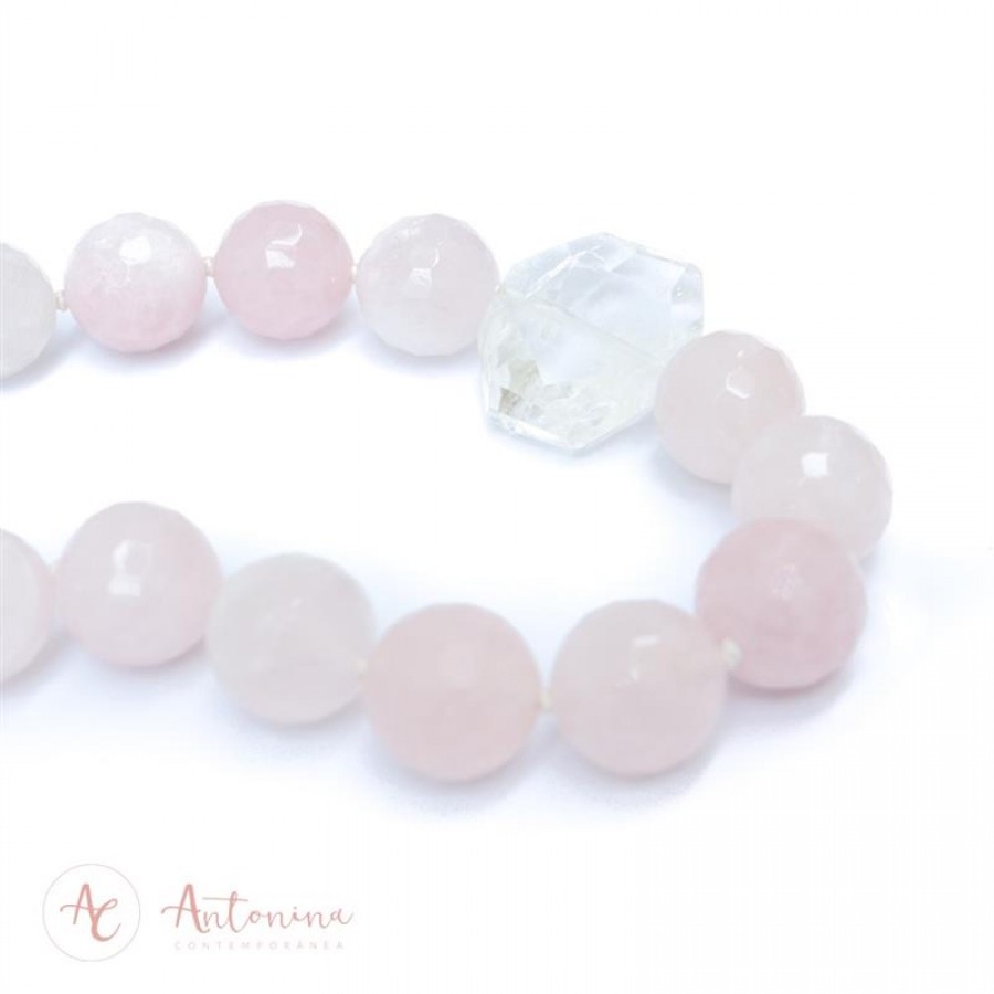 Colar Curto De Quartzo Rosa E Cristal De Quartzo