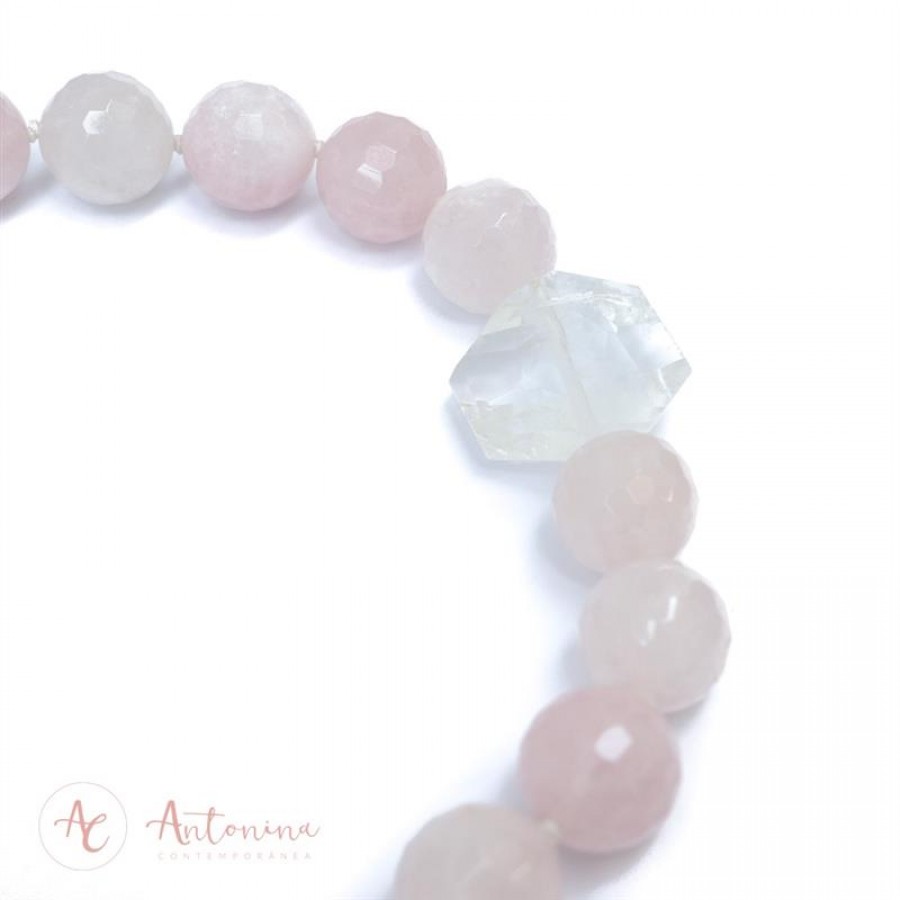 Colar Curto De Quartzo Rosa E Cristal De Quartzo