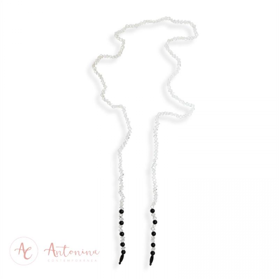 Colar Pashmina Quartzo Cristal Com Ônix