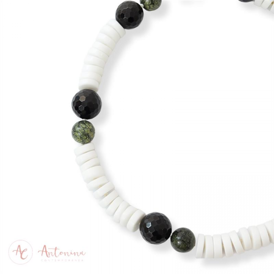 Colar Jade Branco Com Jaspe, Serpentina E Ônix 
