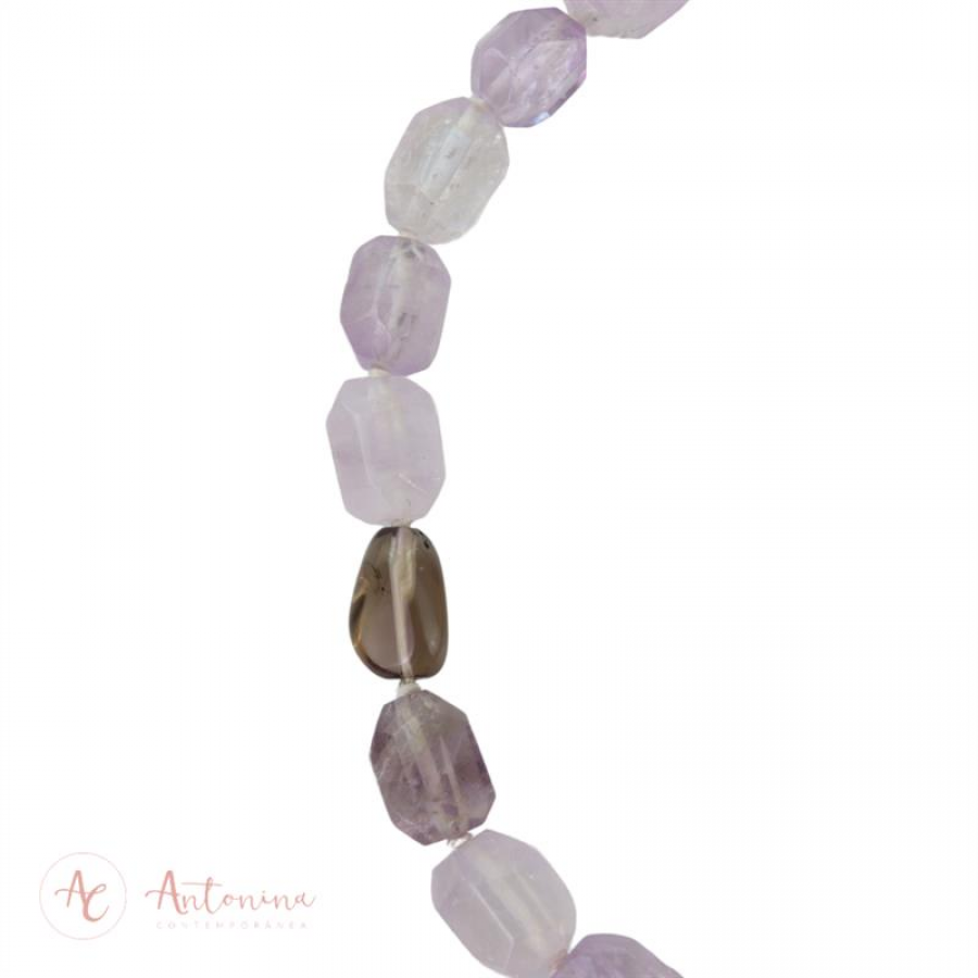 Colar Ametista Facetada Com Quartzo Fumê
