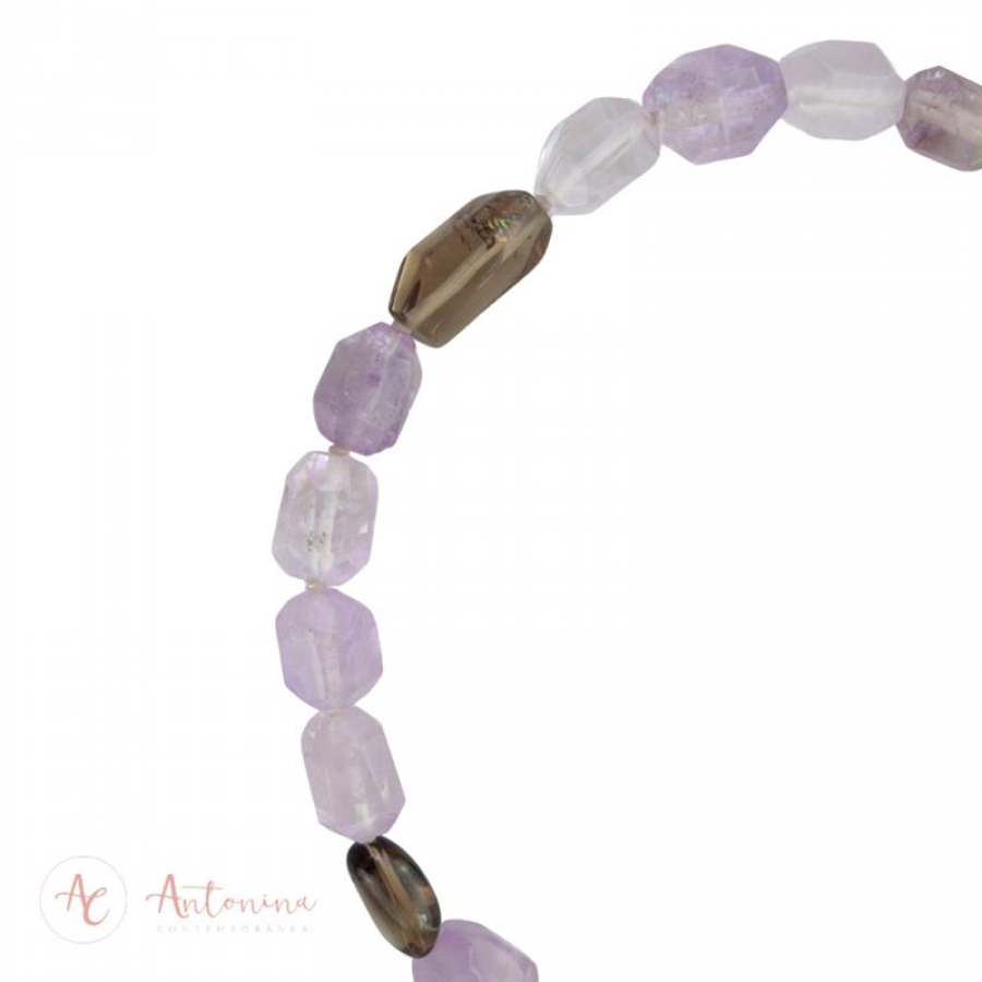 Colar Ametista Facetada Com Quartzo Fumê