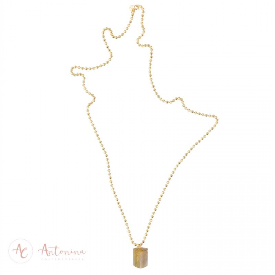 Colar Longo Bolinha Com Rutilo Dourado 