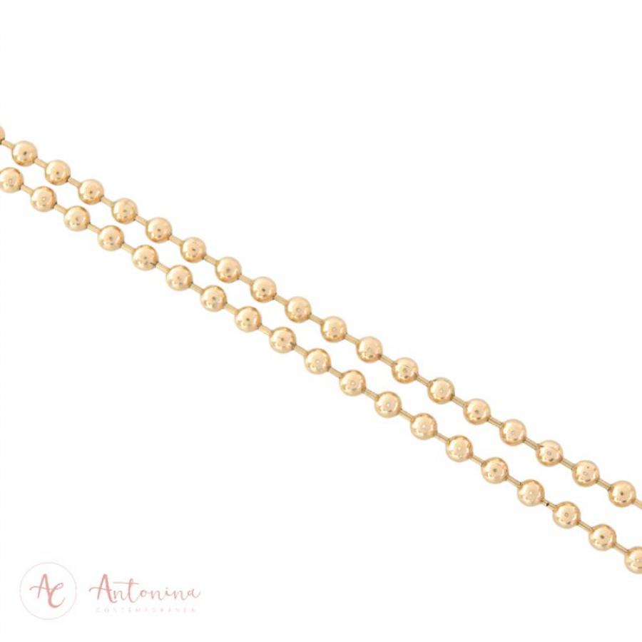 Colar Longo Bolinha Com Rutilo Dourado 