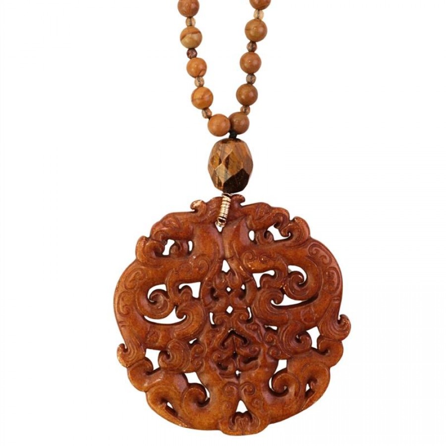 Colar Longo Jaspe Com Mandala Caramelo