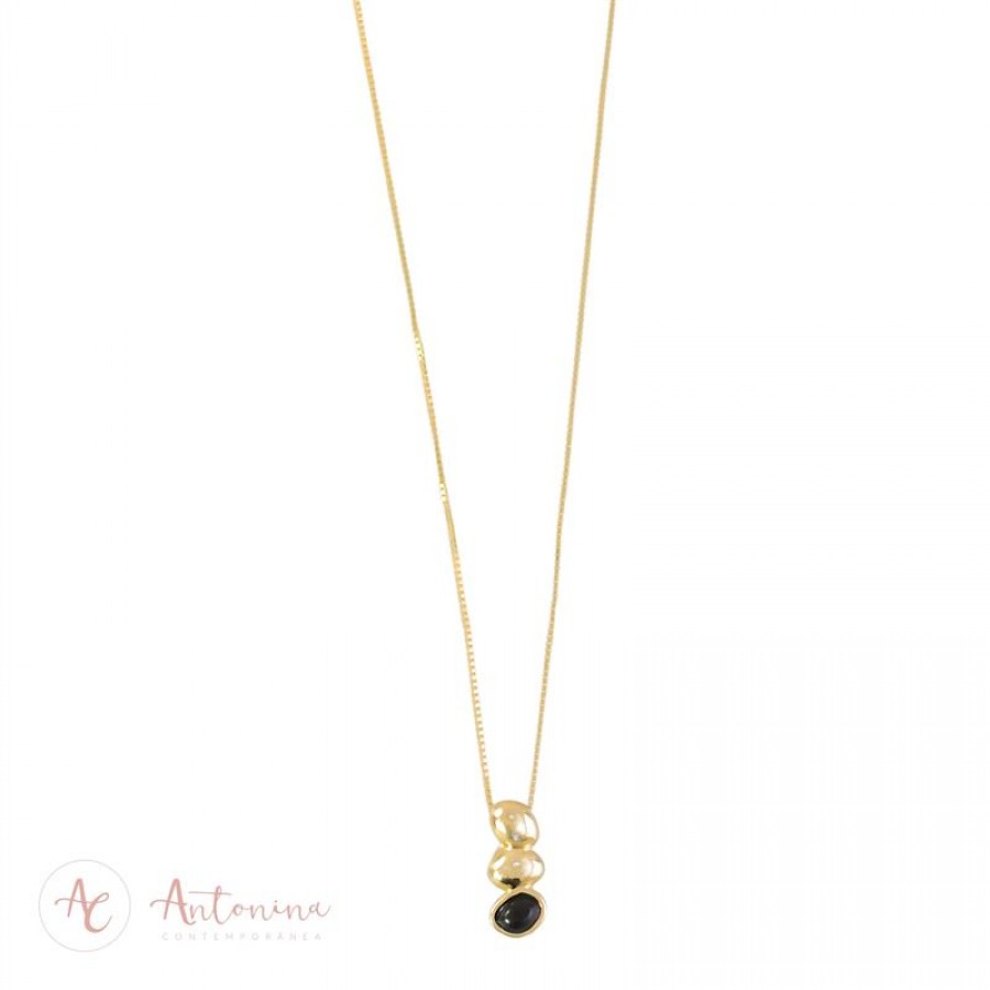 Colar Gaia Com Pedras Naturais Onix E Banhado Em Ouro 18k