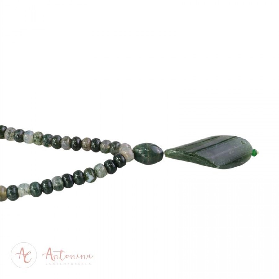 Colar Longo Onix Branco Com Quartzo Verde