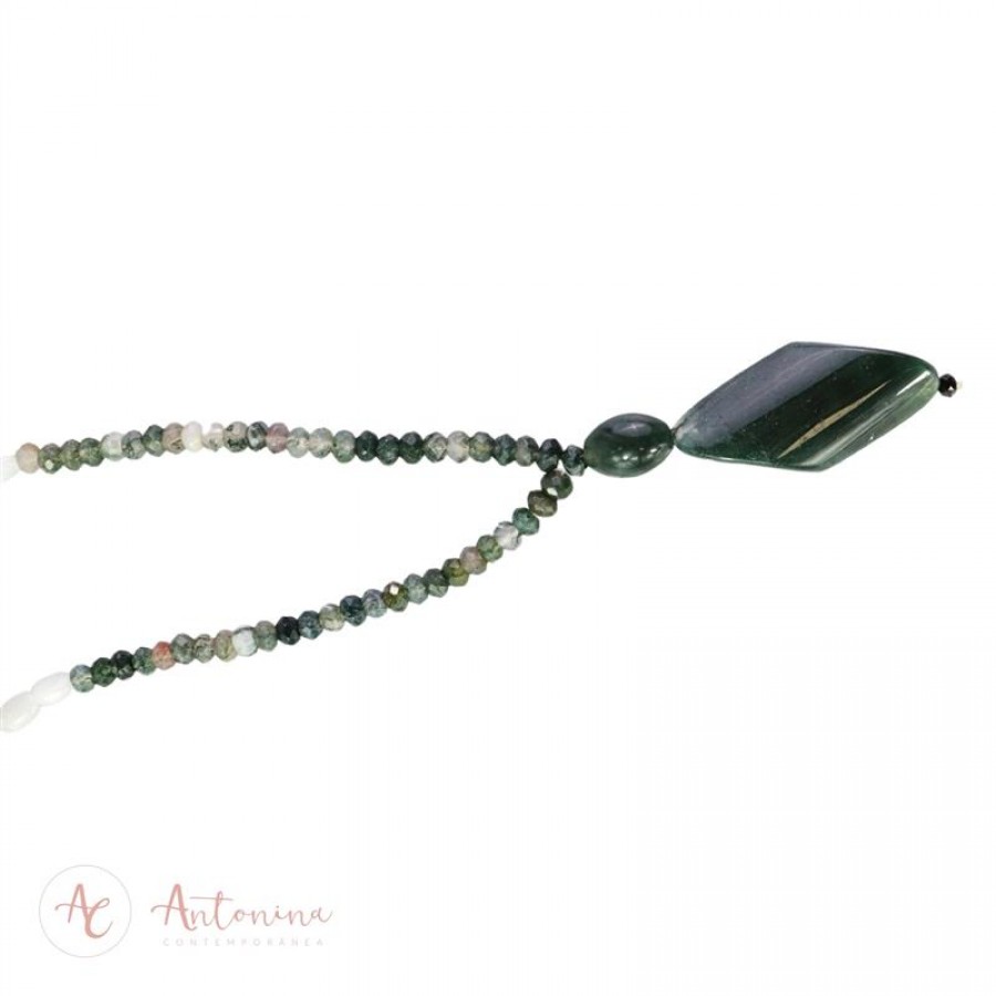 Colar Longo Onix Branco Com Quartzo Verde Facetado 