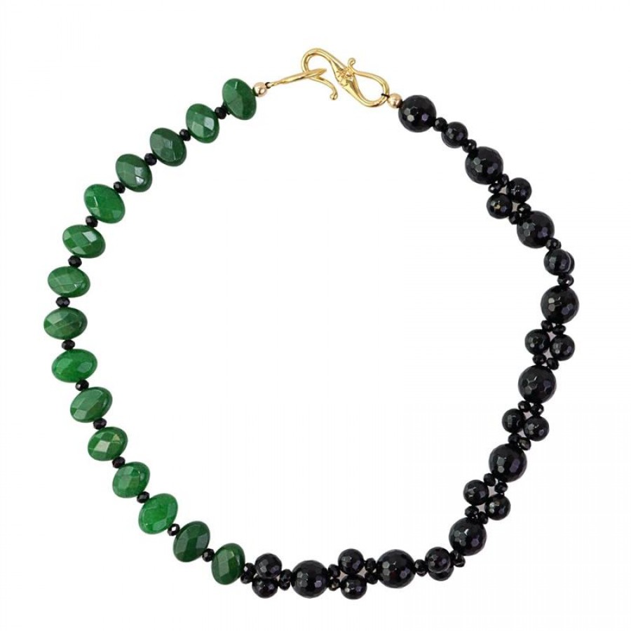 Colar Curto Ônix Trançado Com Jade Verde Bandeira