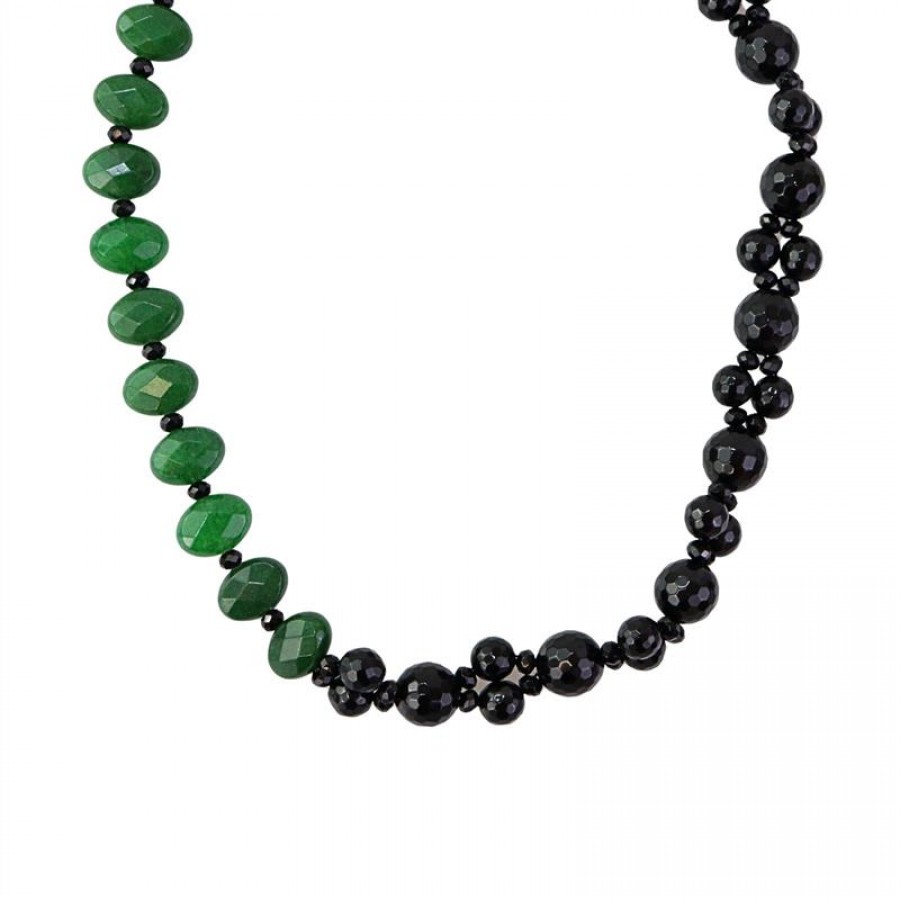 Colar Curto Ônix Trançado Com Jade Verde Bandeira