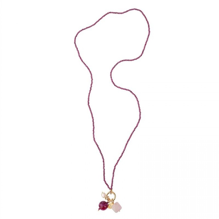 Colar Longo Minimalista Jade Fúcsia
