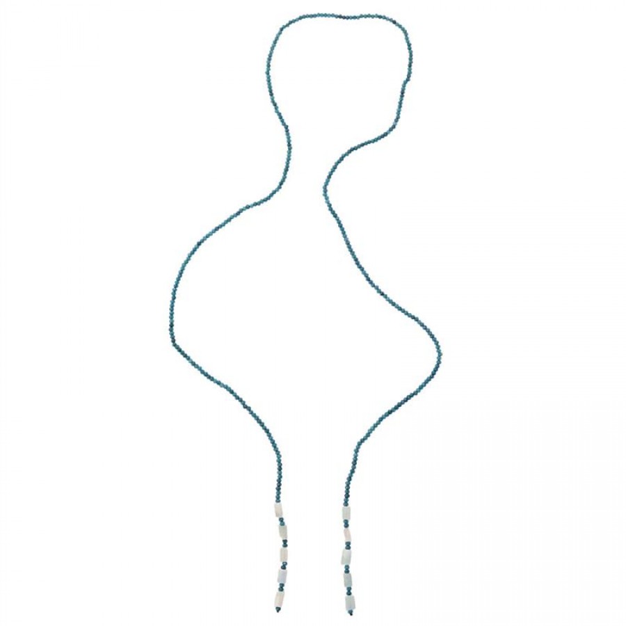 Colar Pashmina Azul Apatita Com Água Marinha