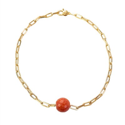 Choker Elos Com Jade Terracota Central Banhado Em Ouro 18k