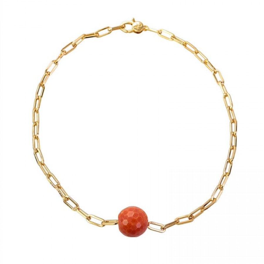 Choker Elos Com Jade Terracota Central Banhado Em Ouro 18k