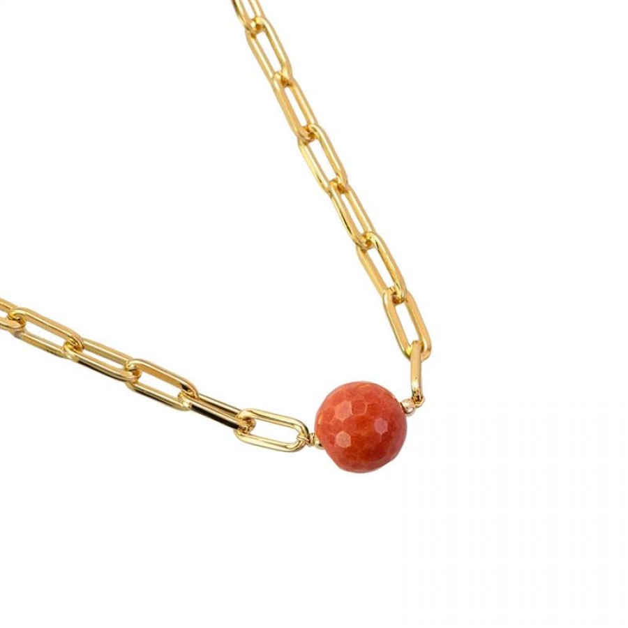 Choker Elos Com Jade Terracota Central Banhado Em Ouro 18k