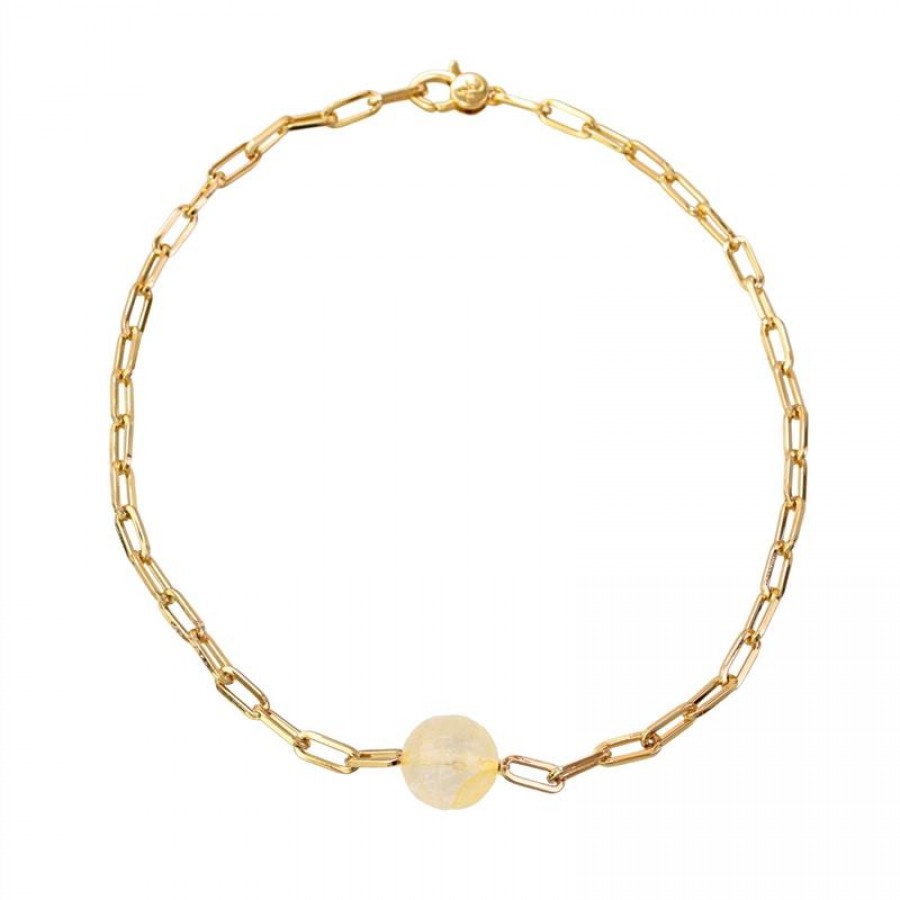 Choker Elos Com Citrino Central Banhado Em Ouro 18k