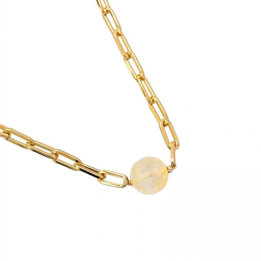 Choker Elos Com Citrino Central Banhado Em Ouro 18k