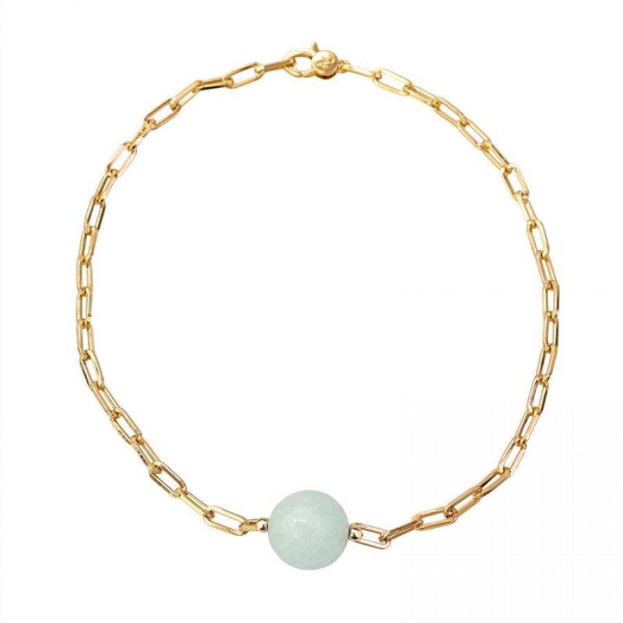 Choker Elos Com Jade Amazonita Central Banhado Em Ouro 18k