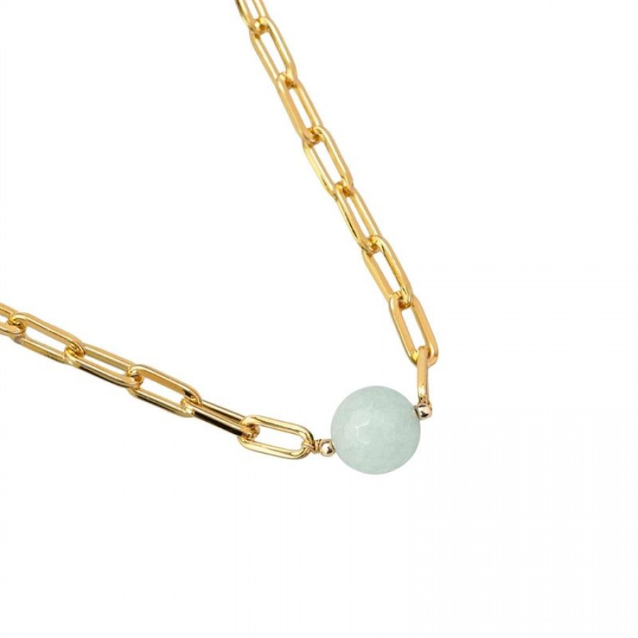 Choker Elos Com Jade Amazonita Central Banhado Em Ouro 18k
