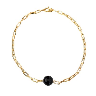Choker Elos Com Ônix Central Banhado Em Ouro 18k