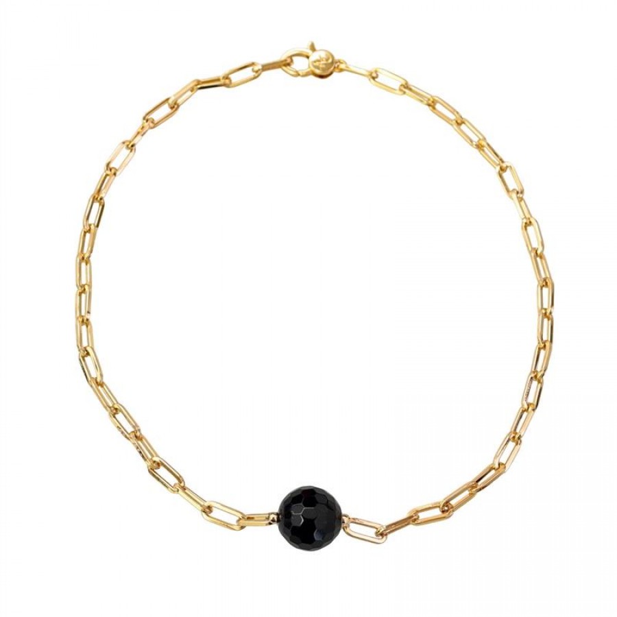 Choker Elos Com Ônix Central Banhado Em Ouro 18k